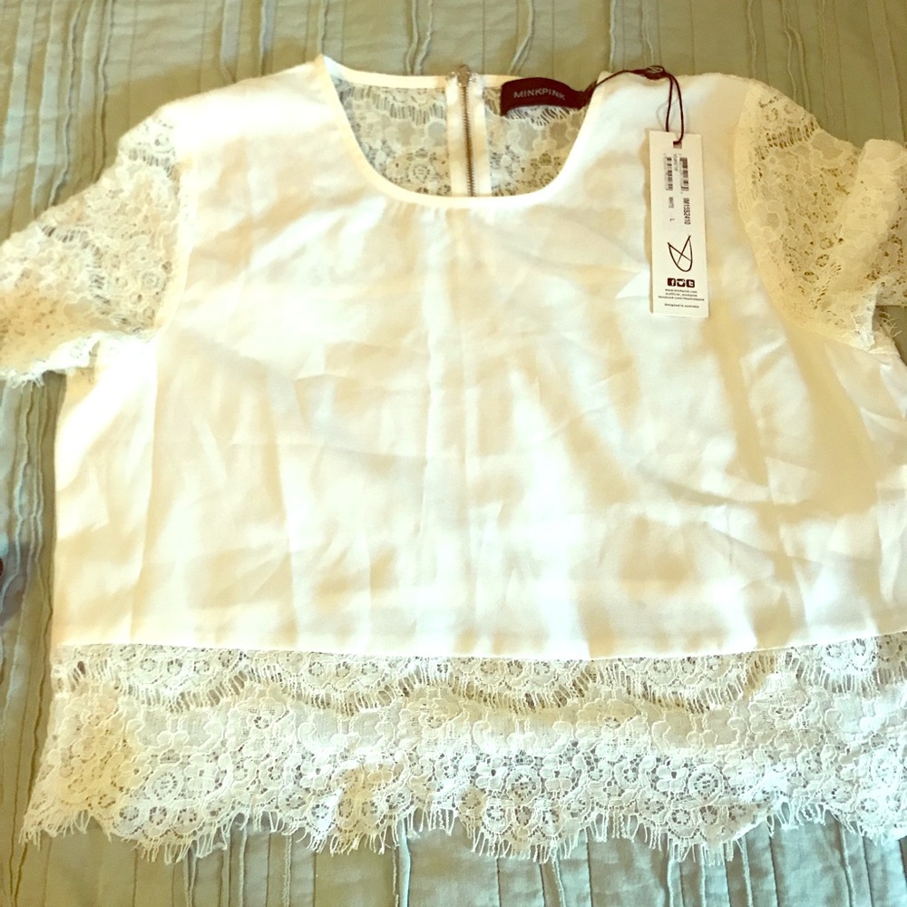 White Lace Crop Top from MINKPINk